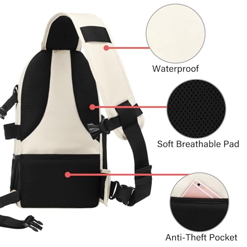 MOSISO Camera Sling Bag, Photography Shoulder Bag Compact Camera Backpack - color: Beige