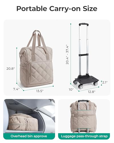 BAGSMART 35L Rolling Duffle Bag with Wheels, Detachable Base - color: Baby Pink