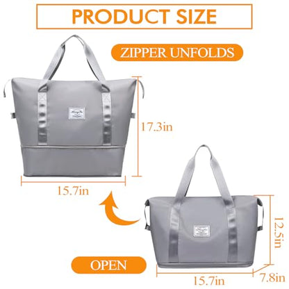 Travel Duffel Bag For Women and Men Waterproof Expandable Travel Bag Weekender Overnight Carry on Tote - color: Grey
