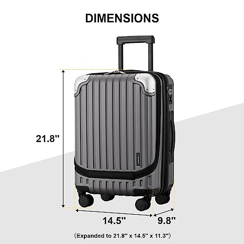 LEVEL8 Carry on Luggage Airline Approved, 20“ Expandable Carry on Suitcase - color: Grey, size: 20 Inch - Expandable