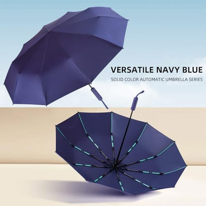 Folding Umbrella Anti-UV Compact Durable Folding Umbrella Auto Open Close Windproof Travel Umbrella Premium Grip Fits Backpack - color: Dark Blue