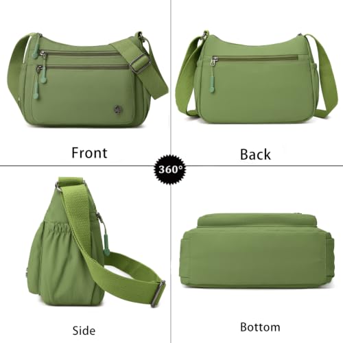 Crossbody Bags for Women Waterproof Nylon Shoulder Bag Roomy Multiple Pockets Messenger Purses Handbags - color: Dark Green