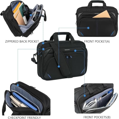 KROSER 15.6 Inch Laptop Briefcase Computer Bag, Messenger Shoulder Bag - color: Black/Blue, size: 15.6 INCH