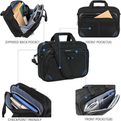 KROSER 15.6 Inch Laptop Briefcase Computer Bag, Messenger Shoulder Bag - color: Black/Blue, size: 15.6 INCH