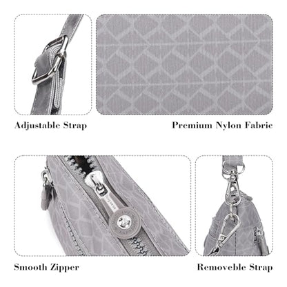 Small Wristlet Wallets for Women Nylon RFID Cross body bag - color: Gray Checked