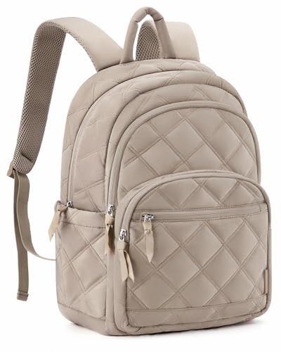 BAGSMART College Laptop Backpack,Cute Travel Backpack for Women,Quilted Computer Bookbag - color: 04-camel