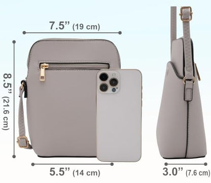 Solene Small Crossbody Bag with Gold Hardware, Mini Shoulder Purse with Adjustable Strap - color: Grey