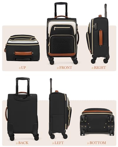 RAINSMORE Carry On Luggage with wheels, Softside Suitcases Set 3 Piece - color: Black-White-Brown