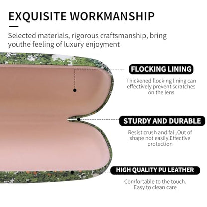 PERFECTSIGHT Hard Shell Eyeglasses Case, PU Leather Protective Glasses Case, Cute Eyeglass Case for Women Men Girls - color: Green Cats