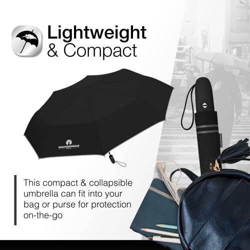 Weatherproof Automatic Rain Umbrella, Compact, Lightweight for Travel, Full 42 Inch Arc, Black