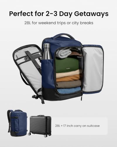 tomtoc Travel Backpack 28L,TSA Personal Item Bag Flight Approved,PFAS Free - color: Dark Blue-ripstop, size: 28L