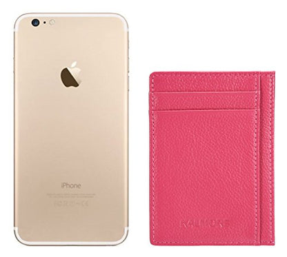 KALMORE womens Credit Holder Genuine Leather Slim Minimalist Card Case Wallet, Black With Id Window - color: Rose