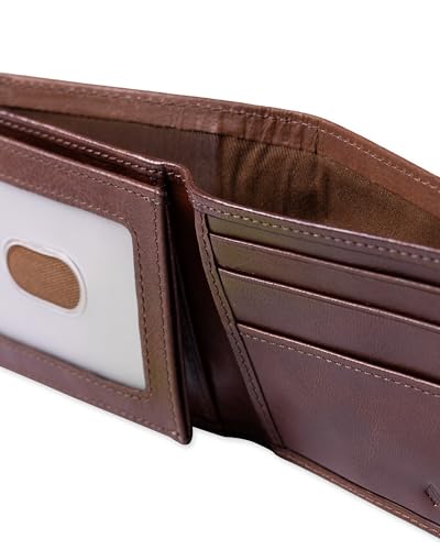 Columbia Mens RFID Slim Bifold Wallet With ID Window Brown Contrast Stitch - color: Brown Contrast Stitch