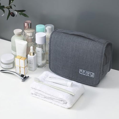 Sechunk Toiletry Bag Water-Resistant Makeup Cosmetic Bag Travel Organizer for Accessories Travel Bag with Hanging Hook - color: Grey