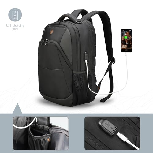 Swissdigital Design Large Business Laptop Backpack with Smart USB Charging Port Travel Backpack Fits 15.6 inches laptops - color: Black