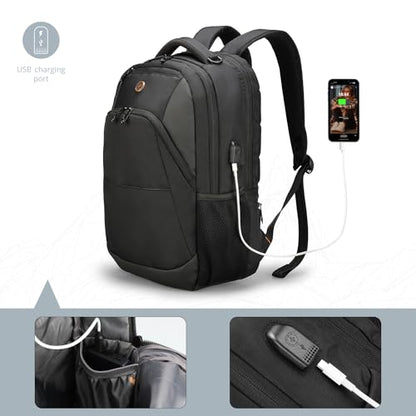 Swissdigital Design Large Business Laptop Backpack with Smart USB Charging Port Travel Backpack Fits 15.6 inches laptops - color: Black