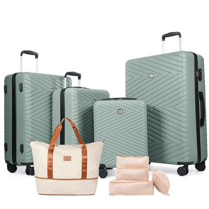 Travelhouse 9-Piece Hardshell Luggage Set with Spinner Wheels & TSA Lock - color: OLIVE GREEN, size: 9 piece