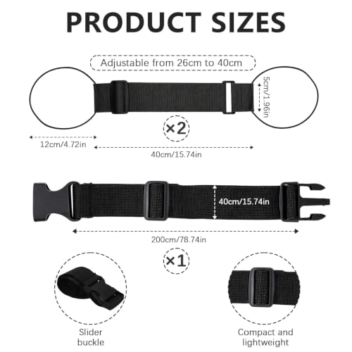 3-Pack Adjustable Luggage Connector Straps, Elastic Strap Set for Suitcase - color: 3-Black