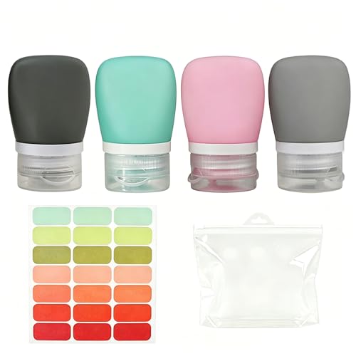 4 Pack 1oz/30ml Travel Bottles for Toiletries, Leak Proof Refillable Silicone Squeezable Travel Accessories with EVA Bag & Labels for Shampoo Conditioner Lotion Liquids & To Go Use - color: D