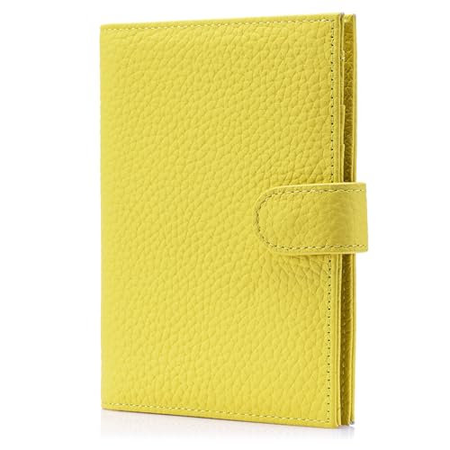 Karmiir RFID Passport Holder Travel Wallet for Women, Leather Passport Cover Wallet with Card Holders SIM Slots,Zippered Coins Pocket and Cash Slot Slim Compact Travel Wallet (Lemon Yellow) - color: Lemon Yellow