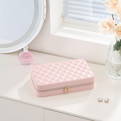 Lolalet Travel Jewelry Case for Women Girls -Large, Pink - color: Pink, size: Large (10"W*6.69"D*2.17"H)