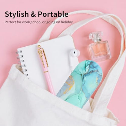 2 in 1 Contact Lens Case and Eyeglasses Case for Women Men Kids, Double Sided Hard Shell Portable Glasses Travel Holder with Built-in Mirror, Contact Lens Box (Green Marble) - color: Green Marble