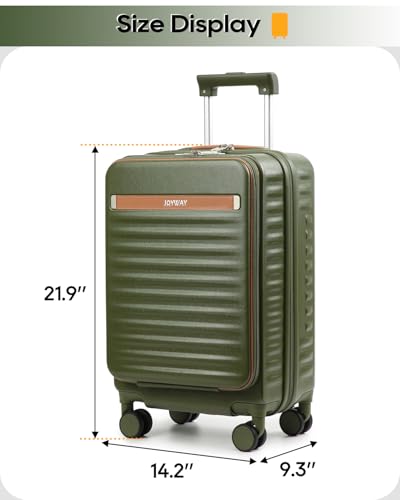 Joyway 20 Inch Carry On Luggage with Front Pocket and Cup Holder, Green - color: Green, size: 20 Inch