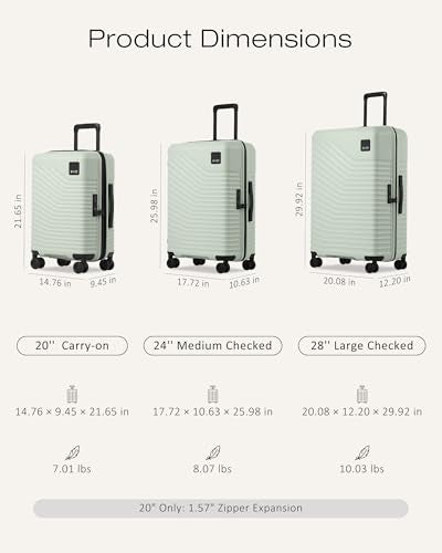 Coolife Luggage 3 Piece Set, Lightweight PC Hardside Suitcases, 20/24/28, Light Green - color: Light Green, size: 3-Piece Set (20/24/28)