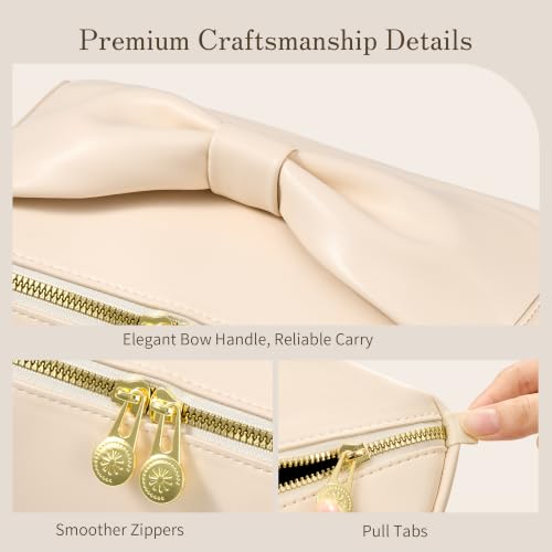 SHOWKOO Cosmetic Bag for Women, WideOpen Travel Makeup Bag with Compartment - color: Beige