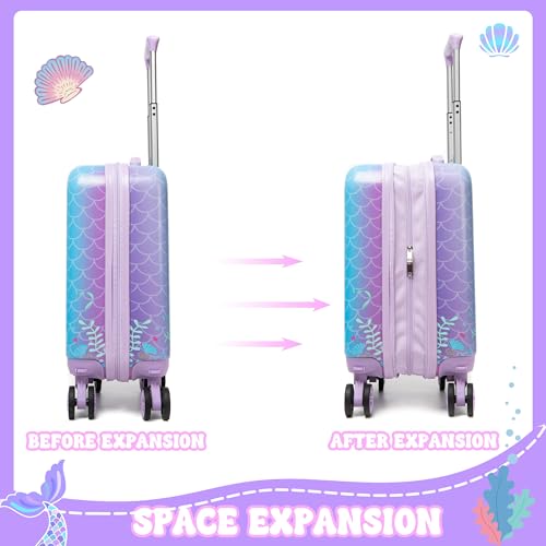 Cute Mermaid Kids Luggage Set 2 piece Kids Suitcase with Spinner Wheels 16" Childrens Luggage for Girls With Wheels Hard Shell Luggage Sets Airline Approved - color: 1007