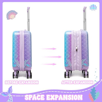 Cute Mermaid Kids Luggage Set 2 piece Kids Suitcase with Spinner Wheels 16" Childrens Luggage for Girls With Wheels Hard Shell Luggage Sets Airline Approved - color: 1007