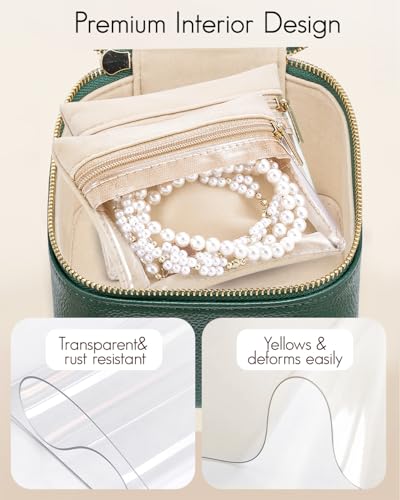 VLANDO Travel Jewelry Organizer with 6 Clear Velvet Zipper Pouches,Green - color: B.6 PCS Green