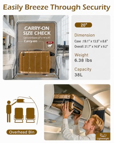 Coolife Carry On Luggage 22x14x9 Airline Approved Hardside PC+ABS Suitcase with TSA Lock, Lightweight Rolling Travel Luggage with Spinner Wheels(Black Brown, 20in) - color: Black brown, size: Carry On(20in)