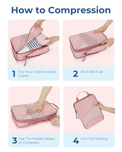 Bagsmart Compression Packing Cubes, Travel Bag Cruise Ship Essentials - color: Light Pink