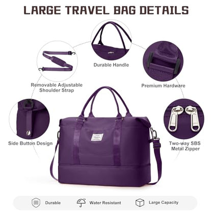 Travel Duffel Bag with Shoes Compartment, Overnight Weekender Bags for Women, Carry on Personal Item Travel Set,Extra Large(Dark Purple) - color: Dark Purple, size: Extra Large