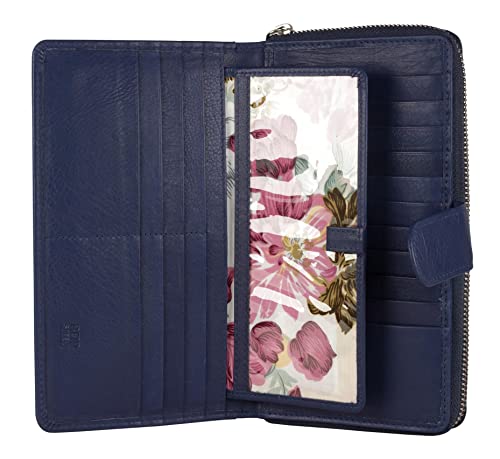 Big Fat RFID Blocking Leather Organizer Checkbook Wallets For Women - Clutch - color: Blueberry
