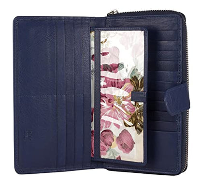 Big Fat RFID Blocking Leather Organizer Checkbook Wallets For Women - Clutch - color: Blueberry