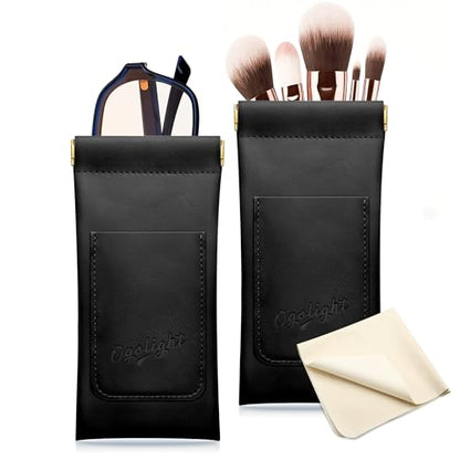 Eyeglass Cases Soft 2 Pack - Squeeze Top Anti Scratch Sunglasses Soft Case for Reading Glasses/Sunglasses Storage. - color: Black