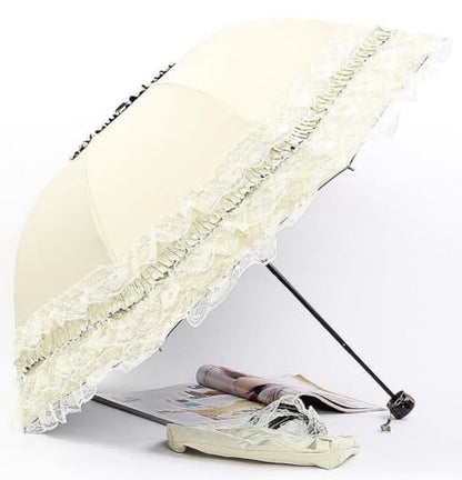 MizHome Folding Compact Umbrella for Women Lightweight Portable UPF 50+ Travel Parasol - color: White