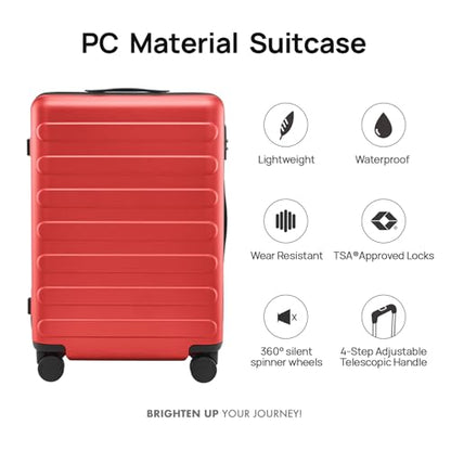 NINETYGO Large Checked Luggage 28 Inch, Checking In Luggage with Smooth Spinner Wheels, Lightweight, Hard Shell PC Suitcase, Lightweight Travel Luggage, TSA Approved (Raspberry, Rhine Basic) - color: 02-Raspberry (Basic), size: Checked 28-Inch