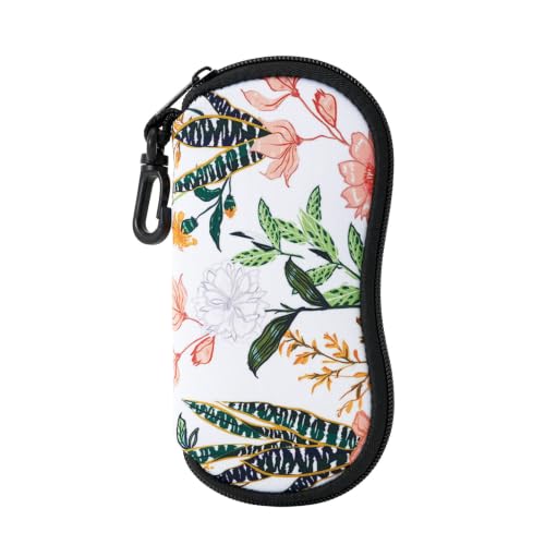 WOZEAH Double Eyeglass Case with 2 Compartments, Travel Eyewear Organizer for Two Pairs of Glasses - color: Flower Leaves