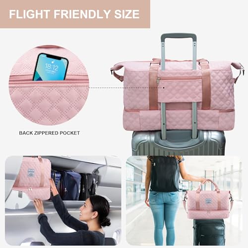 Travel Duffel Bag Weekender Overnight Bag for Women Carry On Gym Bag Travel Essentials - color: 01 Pink