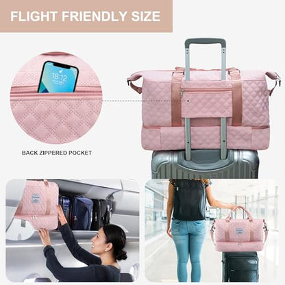 Travel Duffel Bag Weekender Overnight Bag for Women Carry On Gym Bag Travel Essentials - color: 01 Pink