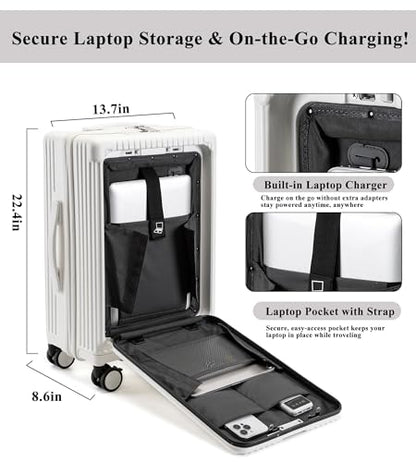 feilario Hardside Carry On Luggage, Zipper Closure, TSA Lock, USB Port - color: A-Ivory White(with zipper closure)