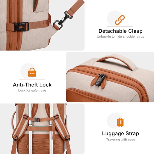 Bagsure Travel Carry On Backpack,42L Flight Approved,Expandable Backpack - color: Beige-brown (Backpack With 4 Packing Cubes)