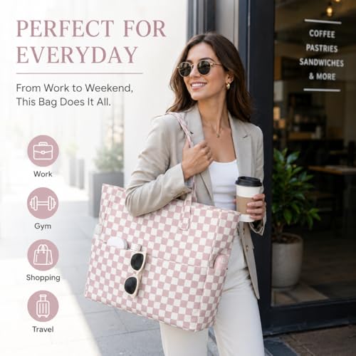 LEDAOU Large Beach Bag for Women, Waterproof Sandproof Tote Bag with Zipper - color: Lavender