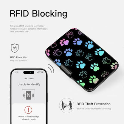 Credit Card Holder RFID Aluminum card case Dog Paw mini Wallet Women Men - color: Dog Paw