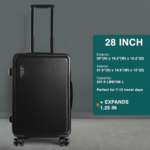 TRAVELARIM Luggage Sets 2 Piece, 24 Inch Suitcase and 28 Inch Luggage with Spinner Wheels, Durable Hard Shell Suitcase Set, Expandable Travel Suitcases with Wheels, Black - color: Black, size: 2 Piece Set (24"/28")