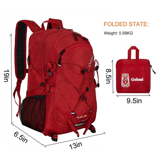 Goloni 45L Foldable Hiking Daypack, Lightweight Water‑Resistant Backpack - color: Red