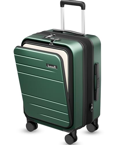 LUGGEX Front Pocket Expandable Carry On Luggage, Green, 20" - color: Green, size: 20 Inch